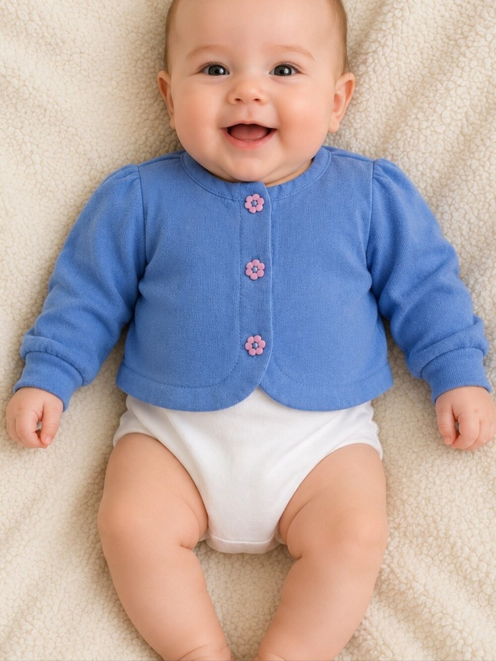 Sears Baby Blue Floral Button Cardigan Sweater | 3–6 Months | Vintage